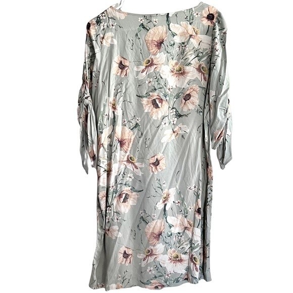 H&M sage green split tie sleeve light floral shift dress size 4 - Picture 3 of 6